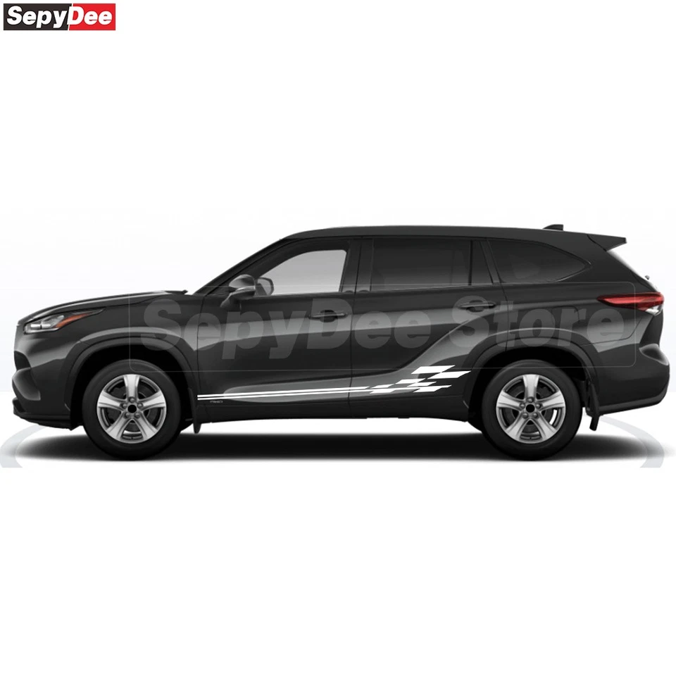 Calcomanía de vinilo a rayas gráficas a cuadros para puerta de auto Toyota Highlander Foto 4 de 4