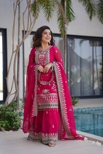 New Designer Faux Georgette Kurta Palazzo With Dupatta For Wedding Wear