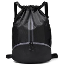 Black Drawstring Gym Bag for Men, Waterproof Drawstring Backpack for Women, S...