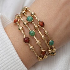 Tamina by Stella Gold Tone Red Green Cabochon Coil Wrap Bracelet Expandable Boho