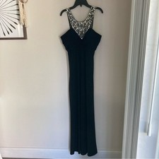 Xscape women’s black jeweled rhinestone halter full length dress size 10.