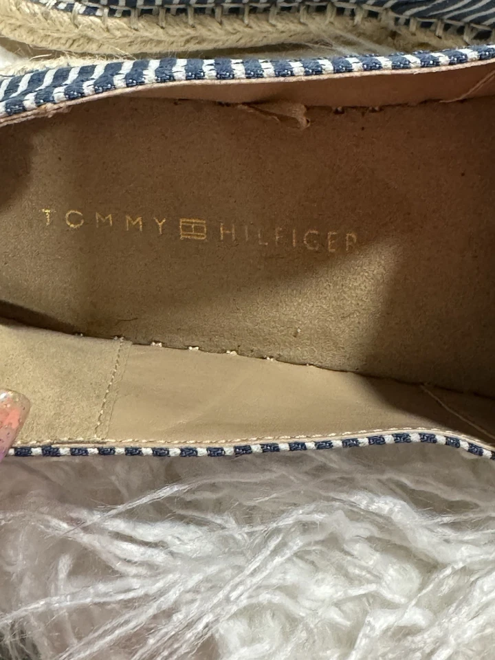 Tommy Hilfiger womens espadrille slip on 9.5 blue/white striped summer nautical - Imagem 2 de 4