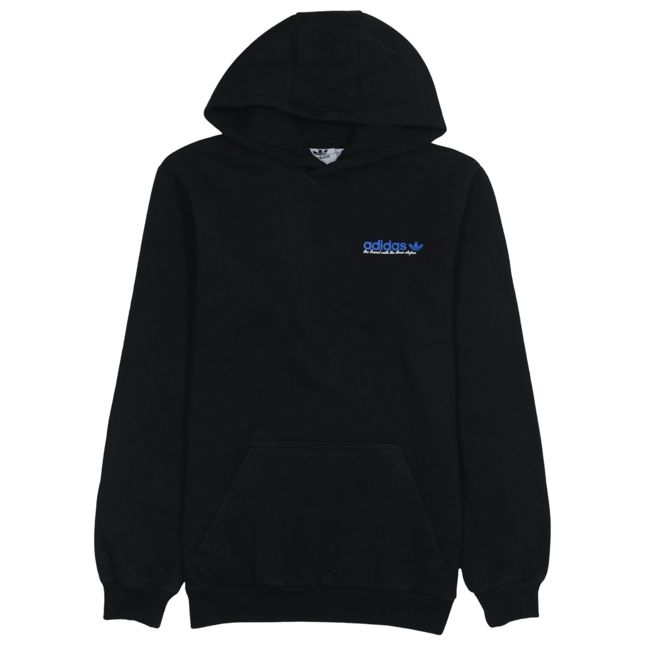 Adidas Mens Hoodie Black Blue Trefoil Logo Graphic Print Fleece Pullover S S