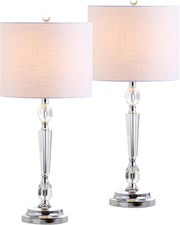 27" Clear Crystal LED Table Lamp Set of 2, Modern Glam Candlestick Bedside Lamps