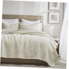 Beige 100 Cotton Quilt Queen Size Bedding Sets Queen 90"x96"  Geometric-wheat