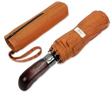 Travel Folding Umbrella with Real Wood Handle Auto Open Close Vented Windproo...