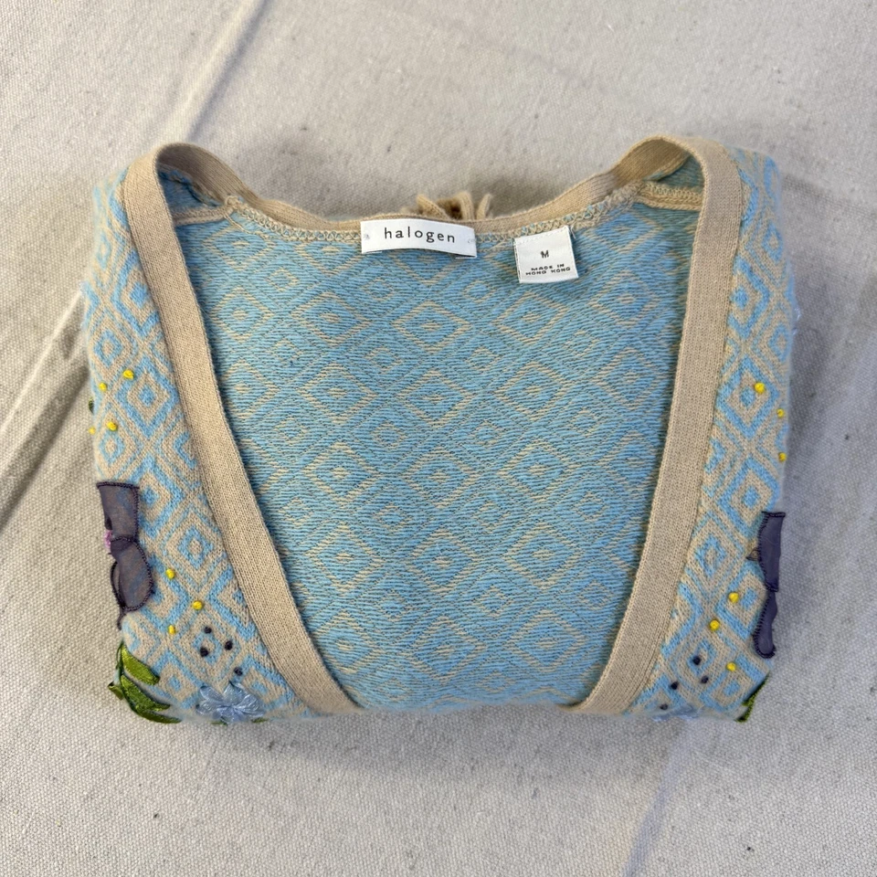 Cárdigan halógeno para mujer talla M mezcla de cachemir/angora floral manga 3/4 lazo cintura Foto 3 de 4