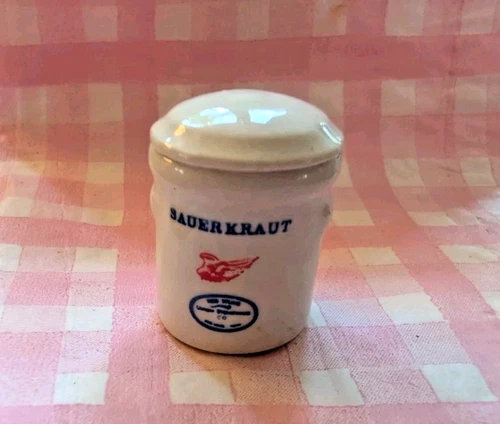 Vintage 1987 A Small World Red Wing Minnesota Mini Crock Pot 1" Sauerkraut