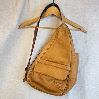 Vintage LL Bean Ameribag Leather Brown Healthy Back Crossbody Sling Bag Backpack