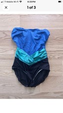 Vtg Jantzen BLUE Teal Black Bathing Suit Size 6 Womens One Piece Swim Wear