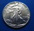 1941 LIBERTY WALKING SILVER HALF DOLLAR, AU/BU CONDITION.