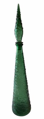 Vintage 1950's Empoli Italy 22'' Emerald Green Glass Wave Genie Bottle Decanter