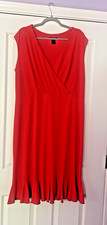 Glamour Womens Size 16W Red Orange V Neck Stretch Midi Length Dress Ruffled Hem
