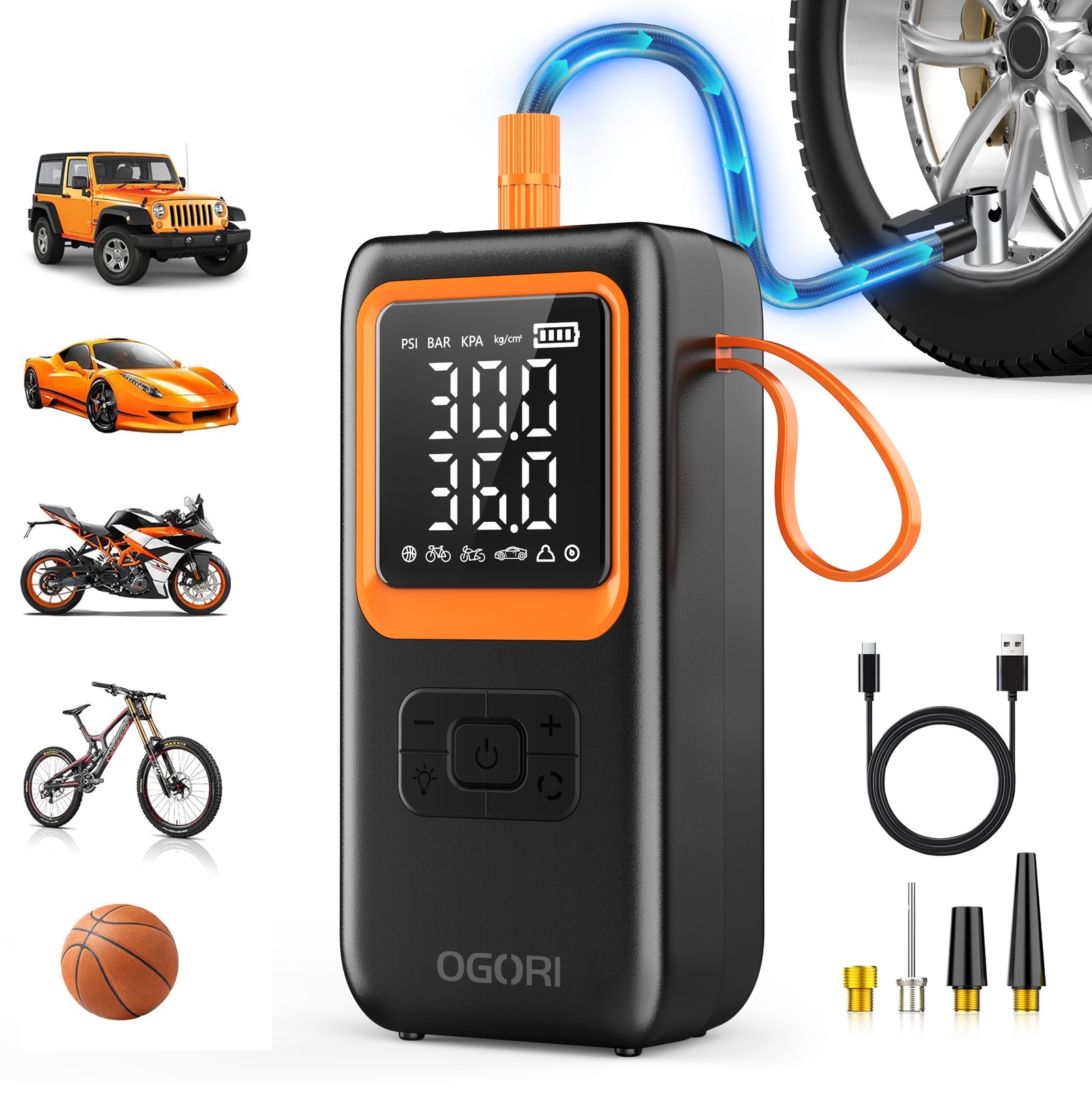 Car Tyre Inflator Cordless Digital USB Rechargeable Tire Air Compressor Pump