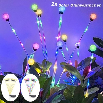 2x 10 LED Solar Lichterkette Außen Glühwürmchen Firefly Solarlampen Garten IP65