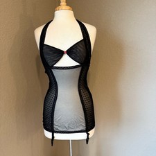 Shirley of Hollywood Elegant Black Sheer Lingerie Dress Medium