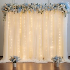 10x7ft Beige Chiffon Backdrop Curtain With Lights String Wedding Decor