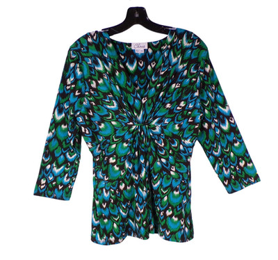Chaus Sz PL Petite L Gathered Ruched Top Black Blue Green White