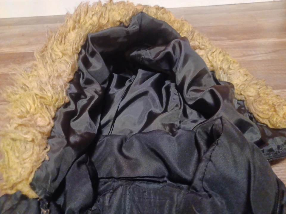 Pantalones de mezclilla vintage Y2K Apple Bottom Puffer Bomber cremallera completa con capucha forrada chaqueta grande Foto 4 de 4