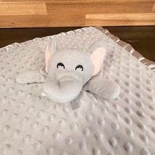 Gray Elephant Baby Lovey Security Blanket Satin Trim Plush Comfort Blankie