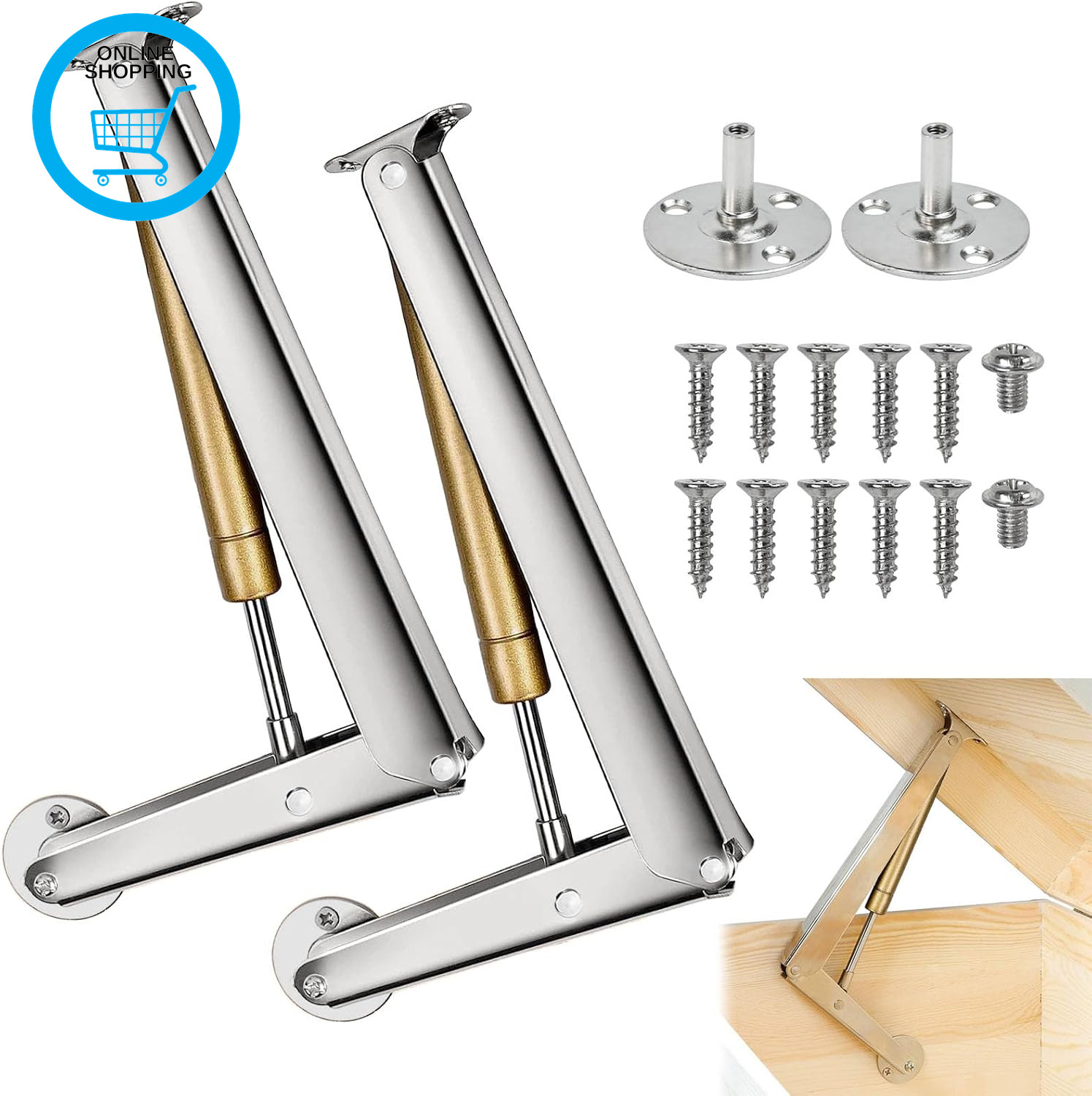 2 Pack 150N Heavy Duty Gas Strut Hinges | 15KG Soft Close Lid Support Hinges, Ga