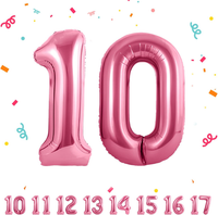 "Geburtstag Zahlen Luftballon 10 Jahre | Folienballon Rosa- Folienballon In 40\"-1"