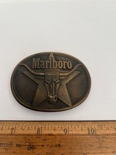 VINTAGE PHILIP MORRIS MARLBORO SOLID BRASS 1987 BELT BUCKLE