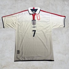 England 1998 David Beckham #7 Retro Home Soccer Jersey White Umbro Vintage L NWT