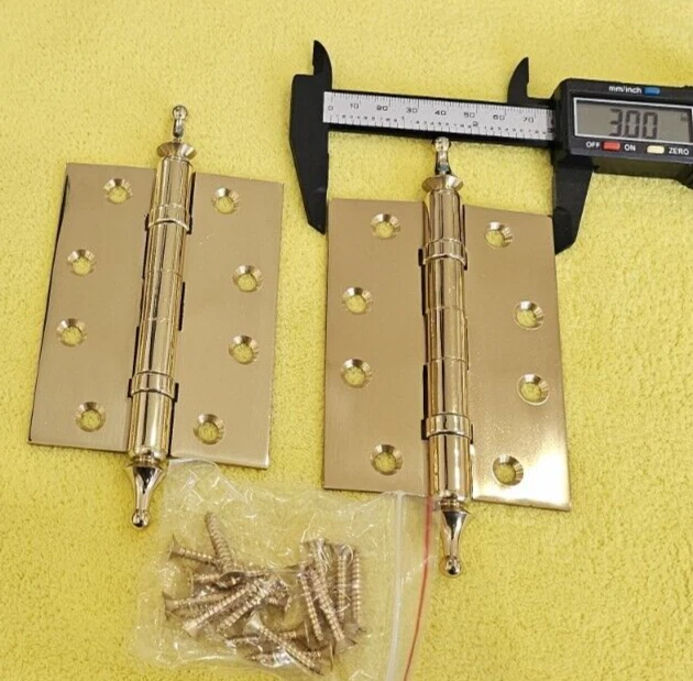 Rodamientos de bolas con bisagra de puerta de latón macizo pulido 4"x3" con PACK DE DOS decorativos Foto 3 de 4