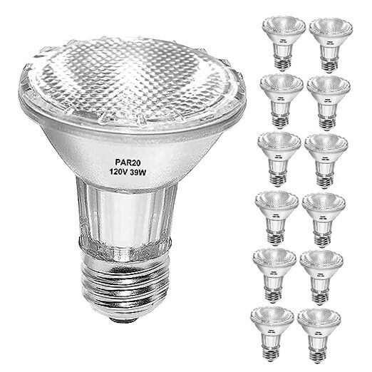 Par20 Halogen Bulbs 120V 39W, E26 Flood Light Bulb, Dimmable 546L 39W-12 Pack
