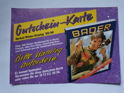 BADER Katalog-Werbung, Gutschein-Karte 1989/90 - SAMMLER
