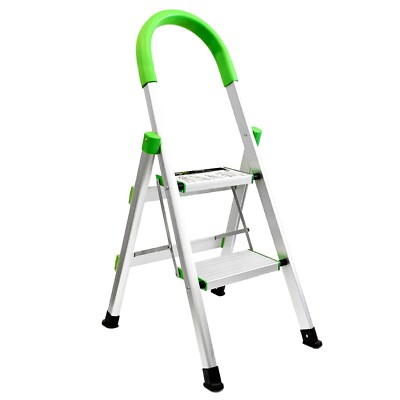 2 Stufen Alu Leiter klappbar Sicherheit Tritthocker 140kg rutschfest breite Stufen
