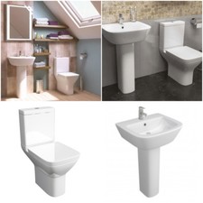 Basin Sink and Toilet Bathroom Suite Set Modern Style Soft Close Seat Square Des