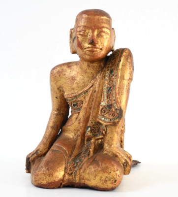 Antique 19th Century Thai Wood Meditating Sitting Buddha Statue 11 3/4  H