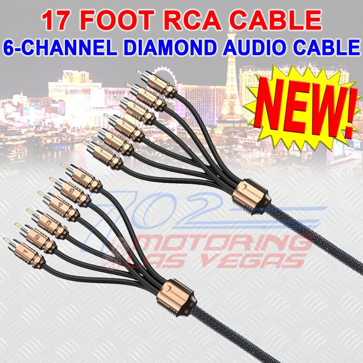 DIAMOND AUDIO HX617 6-CH RCA CABLE 17-FT DUAL TWISTED BRASS ENDS