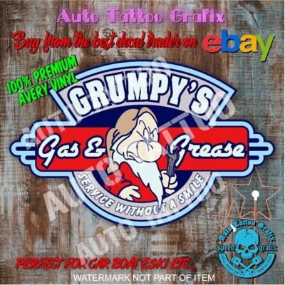 GRUMPY'S GAS & GREASE DECAL STICKER HOT ROD NOASTALGIA AMERICANA GARAGE STICKERS