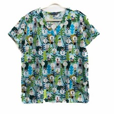 Serene Uniforms Womens Multicolor Polyester Scrub Top Christmas Snowman Winter L