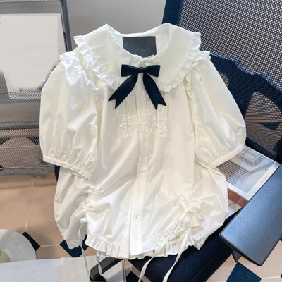Japanese Sweet Girls Bow Tops Blouse JK Uniform School Ruffle Casual Shirts  Cute