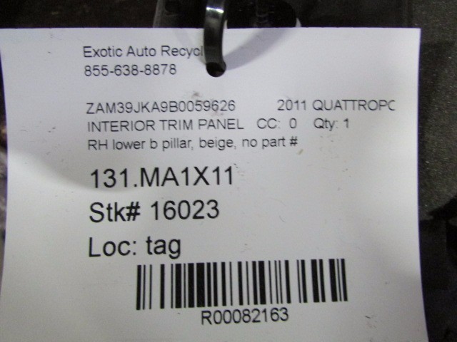 Maserati Quattroporte, RH, Right B-Pillar Trim Panel, Cuoio, Used, P/N 981388008