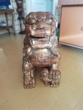 Gigante scultura cane di Pho Cina antica 26 kg lacca e oro