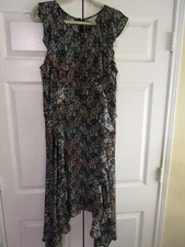 Belle Sky Womens Dress XL Black Floral Short Sleeve Midi Hi Low Hem