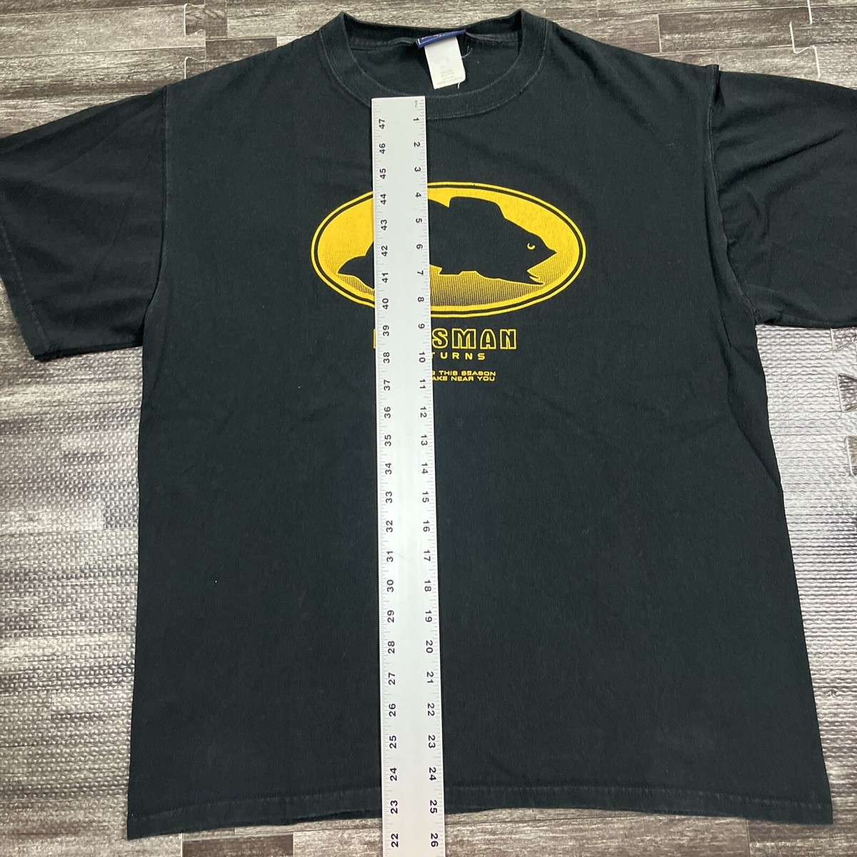 Vintage 90s Bassman Fishing Graphic Tshirt Black Large Casual Outdoors Humor VTG View 4