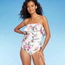 Kona Sol Women's Bandeau Front Ruched Full Coverage One Piece Swimsuit Large