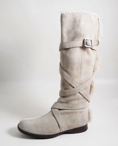 Hogan Knee High Boots Multi Strap Beige 