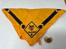 Vintage Boy Scouts of America Neckerchief Scarf  & Red Wolf Slide Clip Cub BSA