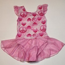 Moret leotard with skirt size 8-10 Pink Peace sign Hearts Dance
