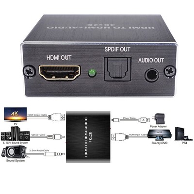 HDMI Stereo Audio Extractor Converter 4K * 2K HDMI to HDMI+Optical SPDIF 3.5mm s