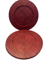 Round Rattan Wicker Woven Red Charger Plate Placemat 14"  Set of 3