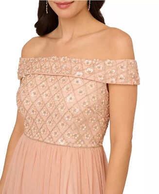 adrianna papell beaded dress ebay Adrianna Papell Dress Womens 12 Beige Beaded Mesh Blouson Maxi Formal Gown