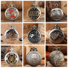 Steampunk Men Women Pocket Watch Necklace Chain Quartz Bronze Vintage Watches